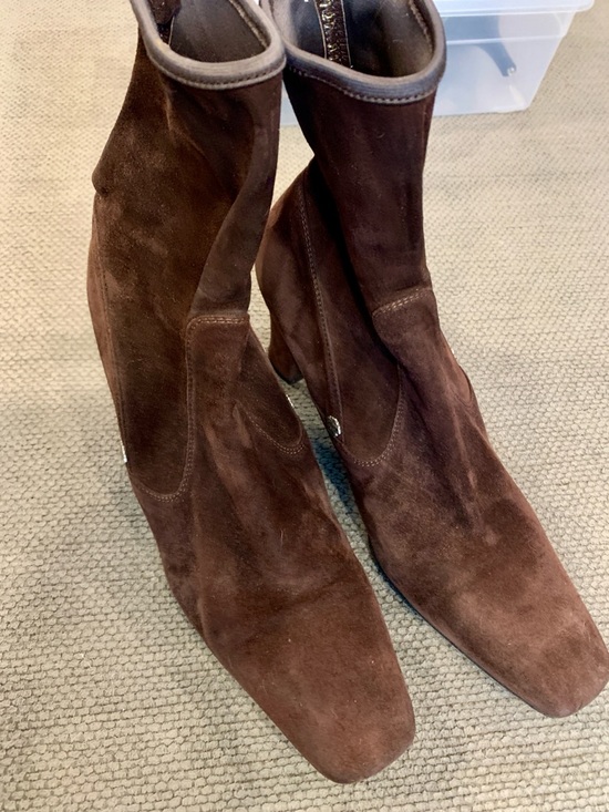 Versace Shoes - Versace Dark Brown Suede Stretch Ankle, Heeled Boots